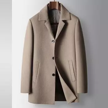 Men s Coat Autumn and Winter Medium and Long Wool Trench Coat Take-off Down Liner Youth Business Double-sided Casual Coat 170 хаки