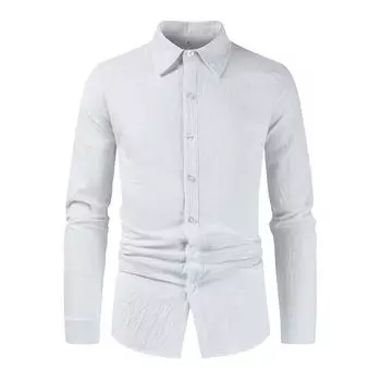 Men s Collar Cotton Linen Loose Trendy Casual Long Sleeved Shirt M темно-синий