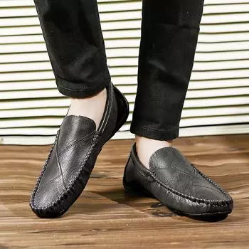 Men s Comfortable New Driving Shoes Casual Flats Breathable Non Slip party Loafers Comfortable Walking Fashion men s shoes 38 чёрный