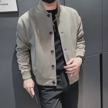 Men s Cool Spring/Autumn Baseball Jacket - Casual Workwear Brand Top 2XL бежевый