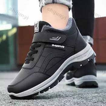Men s Cotton Shoes Winter Outdoor Non-slip Snow Sneakers Man Windproof Warm Cotton Shoes Thick Soled Non-slip Plush Ankle Boots 40 чёрный