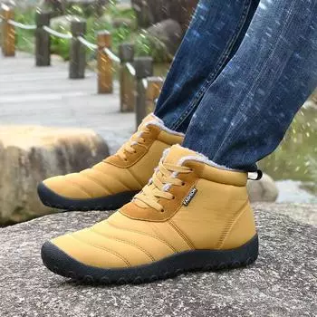 Men s Cotton Shoes Winter Plus Velvet Warm Boots Couple Women Cotton Boots Plus Size Snow Boots Men Hiking Shoes 35 хаки