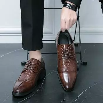 Men’s Derbys Dress Formal Business Leather Shoes Men Retro Tuxedo Wedding Blazers Saddle Casual Shoes Over Sized EU: 38 чёрный
