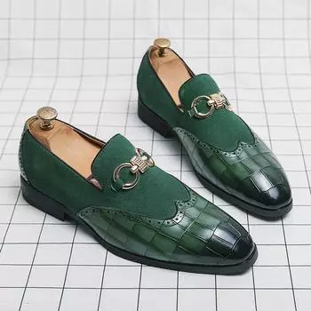 Men s Designer Loafers Green Embossed Splicing Classic Luxury Banquet Dress Shoes Soft Soles Non Slip Casual Shoes for Men 38 чёрный
