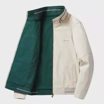Men s Double-Sided Stand Collar Jacket for Spring & Autumn - Business Casual and Loose Fit for Middle-aged & Elderly M синий/жёлтый
