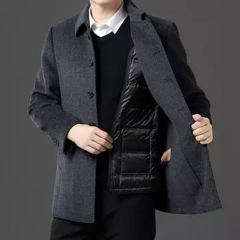 Men s double-sided woolen coat short middle-aged and elderly woolen coat autumn and winter dad jacket men s suit 170