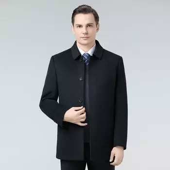 Men s double-sided woolen coat with removable down lining, middle-aged and elderly men s woolen dad lapel coat 165