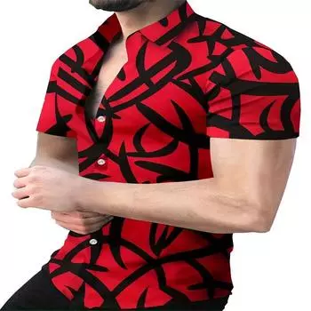 Men s Fashionable Pattern Short Sleeved Lapel Shirt, Casual and Comfortable Summer Outdoor Top S белый