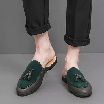 Men s fitting room half slippers 2025 summer new bag head half drag leather shoes fashion casual foreign trade sandals slippers 38 чёрный