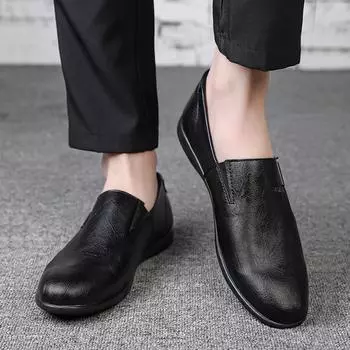 Men s flat bottomed loafers Retro Gentleman Style Daily leisure business party Driving Office Comfortable men s walking shoes 38 чёрный