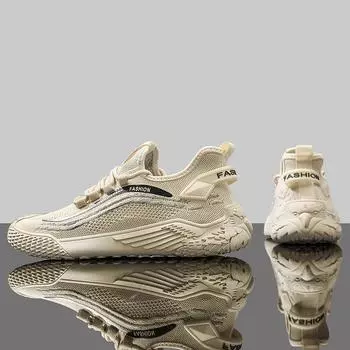 Men s fly-woven sports shoes summer breathable mesh running shoes foreign trade men s shoes street daily casual shoes 39 бежевый