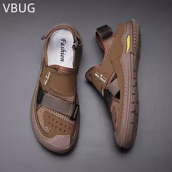 Men s Flying Weaving Hollow Out Outdoor Casual Baotou Sandals Breathable Sports Leisure Outdoor Shoes Non-slip Massage Beach 38