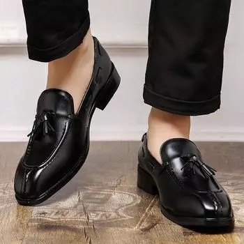 Men s formal loafers Fashion fringe designer style Outdoor leisure business party Daily office Men s wedding shoes Plus Size-48 38 чёрный