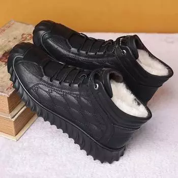 Men s Fur-Lined Leather Snow Boots: Warm Winter Cotton Shoes with Thick Velvet Insulation 43