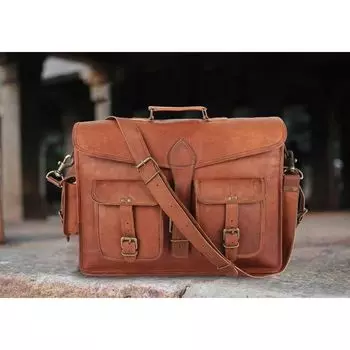 Men s Genuine Briefcase Vintage Leather Functional Messenger Shoulder Laptop Bag 16 x 12 x 5 in