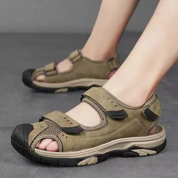 Men s Genuine Leather Sandals Non-Slip Roman Shoes for Summer Thick-Soled Outdoor Beach Hiking Breathable Comfortable Sandals 38 песочный