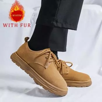 Men s genuine leather snow boots Classic retro versatile style Daily street outdoor warmth Fashionable Handsome Quality Shoes 38 коричневый