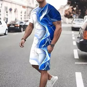 Men s Graphic Gradient 2 Piece T-shirt Set T-shirt Shorts Sleeve Shorts Fashion Lightweight Basic Street Daily Sports Summer S