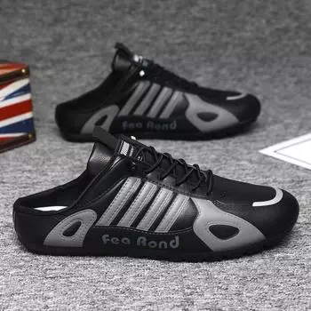 Men s half-tray breathable slippers outdoor shoes non-slip men s bag head shoes lazy one-pedal men s Doudou shoes 39 чёрный
