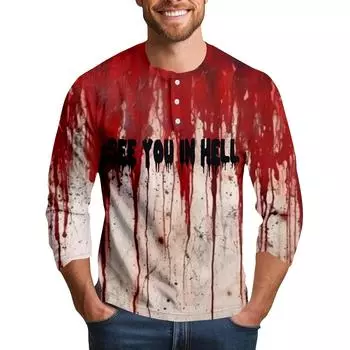 Men s Halloween Print Raglan Dralan Three-quarter Sleeve Casual Top L