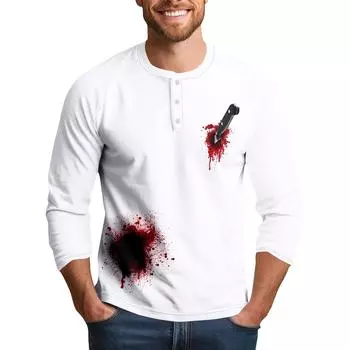 Men s Halloween Print Raglan Dralan Three-quarter Sleeve Casual Top S