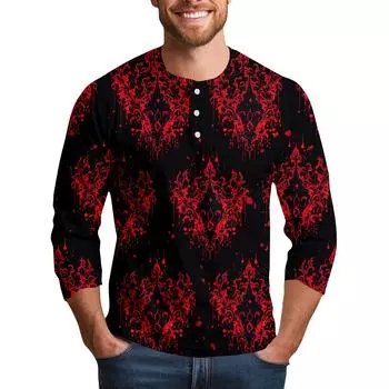 Men s Halloween Print Raglan Dralan Three-quarter Sleeve Casual Top L