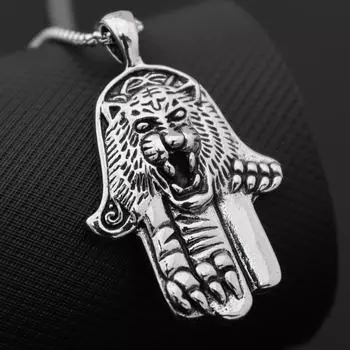 Men s Hand Tiger Head Pendant Pop Punk Bully Amulet Hip Hop Personality Jewelry Necklace