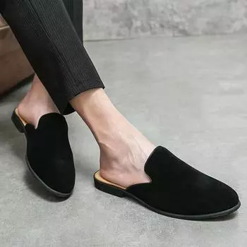 Men s heelless half slippers Men s 2025 summer men s matte leather loafers One-pedal men s shoes in the fitting room 38 чёрный