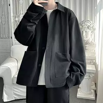 Мужское пальто Ruffian Handsome High-end, мужская весенняя и осенняя куртка Niche Design Loose Spring Jacket Top M чёрный