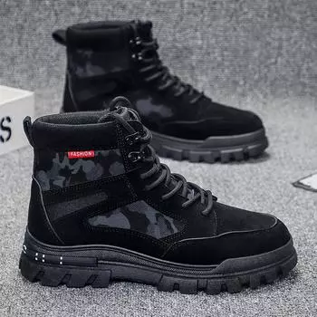 Men s High Top Boots Flat Bottomed Lightweight Hiking Shoes Outdoor Black Hiking Shoes Jogging Tennis Walking Shoes, Motorcycle 39 чёрный