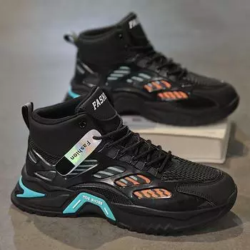 Men s High Top Breathable Casual Sports Shoes Trendy Dad Shoes with Thick Soled Mesh and Lace-Up Closure 40 чёрный