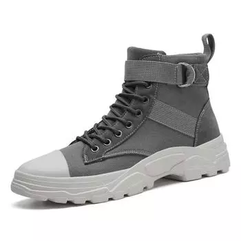 Men s high top canvas shoes Spring and Autumn students flat walking pure color lace-up men s shoes casual sports shoes 39