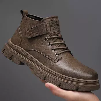 Men s High-Top Leather Snow Boots - British Style Lace-Up Work Boots 2024 39