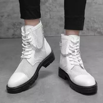 Men s High Top Sandals Mesh Lace-Up Ventilate Roman Sandals Fashion Boots Platform Shoes Man Summer White Short Boots Boots Male 38 белый