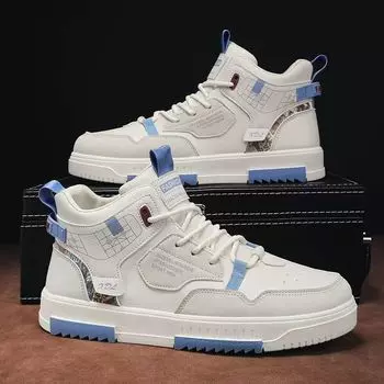 Men s High Top Sports Casual Shoes New Breathable Design with Mesh Lining Thick Sole All Match Trendy Fashion 40 чёрный