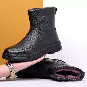 Men s High-Top Wool-Lined Leather Snow Boots 39 чёрный