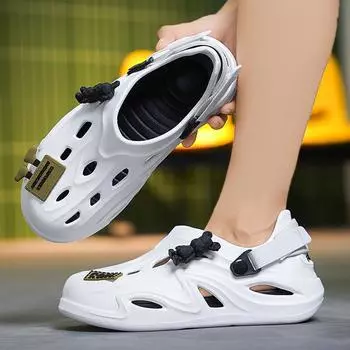 Men s hole shoes summer thick-soled outer wear violent bear cool slippers beach bag head non-slip casual slippers 36 белый