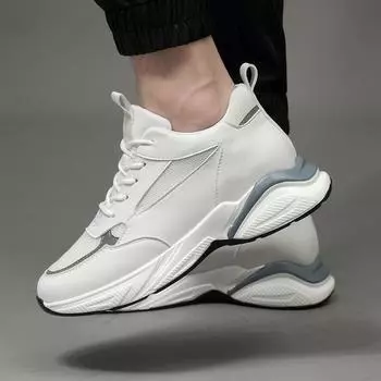 Men s invisible height increase 8cm casual shoes men s sports dad shoes casual lace-up single shoes mesh leather splicing 36