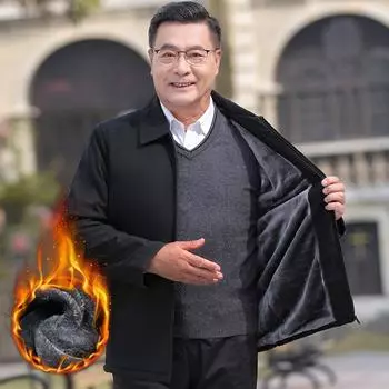 Men s Jacket Fleece Thickened Jacket Dad Cotton Coat Warm Loose Autumn and Winter L
