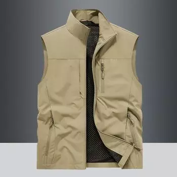 Men s Jacket New Vest Men s Outdoor Casual Spring and Summer Vest Stand-up Collar Horse Clip Shoulder M