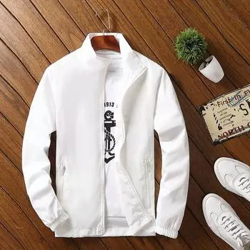 Men s Jacket Single Layer Windproof Light Casual Jacket Zipper Stand-up Collar Jacket Office Jacket 7XL