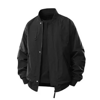 Men s Jacket with Stand Up Collar, Loose Oversized Breathable Workwear, Baseball Uniform, Casual Versatile Top XXXXL чёрный