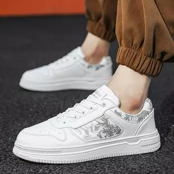 Men’s Jogging Sports Shoes Street Style Khaki Running Sneakers Faux Leather Retro White Print Plus Size Skate Board Shoes EU: 39 чёрный