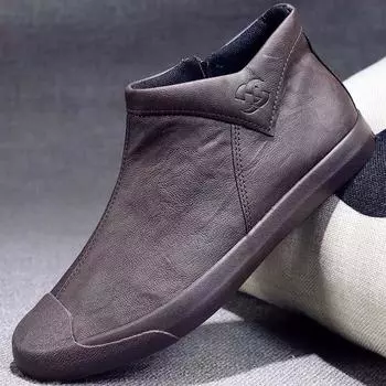 Men s Korean Style High-Top Slip-On Leather Boots - Winter Casual Fashion Trend Size 44