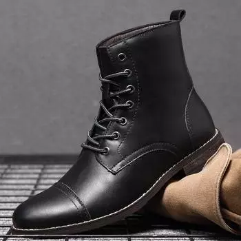 Men s Korean Style Retro Leather High-Top Martin Boots - Autumn Plus Velvet, Large Size, Work and Cotton Options Available. Size 38