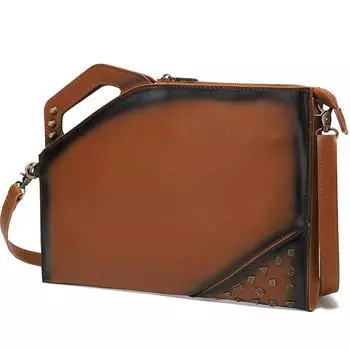 Men s Korean Version of The Handbag New Trendy Men s Clutch Street Shoulder Bag Men s Retro Clutch Crazy Horse Handbag 34cm*2cm*23.5cm светло-коричневого
