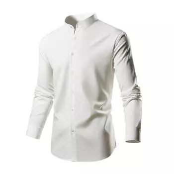 Men s Korean Version Slim-fit Fashion Stand-up Collar Trendy Elastic Long-sleeved Shirt Shirt Casual Solid Color Cardigan S