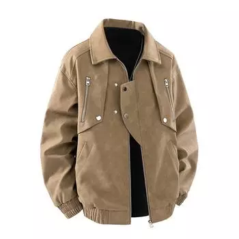 Men s Lapel Leather Jacket Men s Spring and Autumn American Trend Joker Zipper Pu Leather Jacket Jacket M