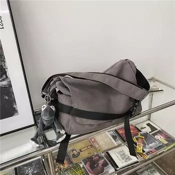 Men s Large Capacity Simple Messenger Bag Book Shoulder Bag Men s Shoulder Bag Little Grey Frog pendant