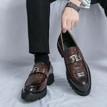 Men s large-size platform leather shoes 2025 spring and autumn new leather shoes size 38-46 Korean version of trendy business leather shoes 38 чёрный